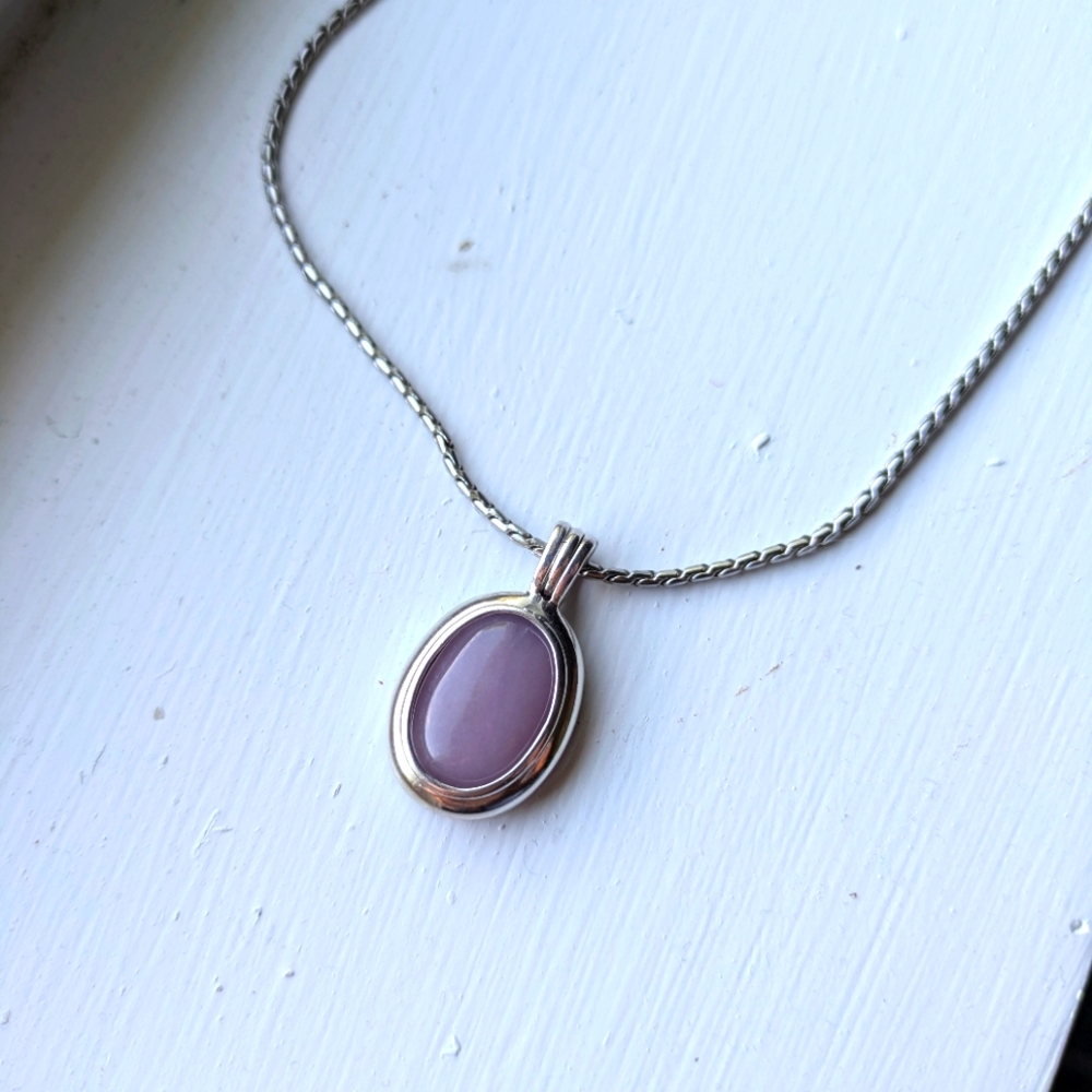 Elegant .925 Sterling Silver Oval Purple Gem Pendant With 18 Inch Necklace